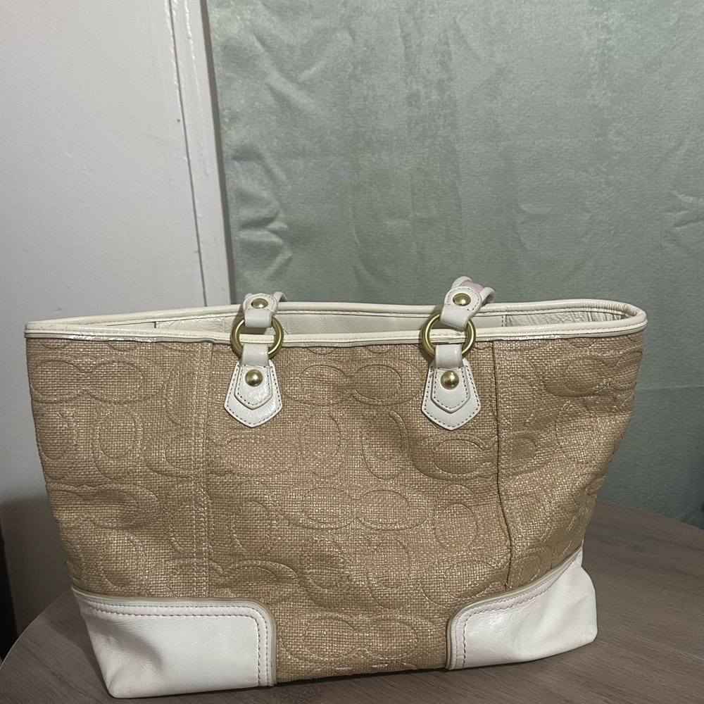 Coach Poppy Tan and White Women's tote Bag - Picture 11 of 12